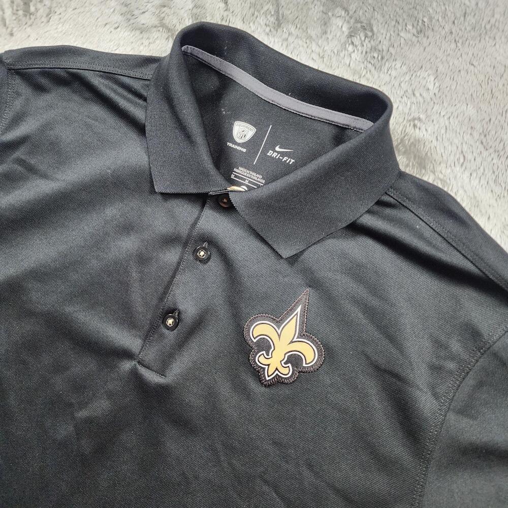 New Orleans Saints Polo Shirt Mens Medium Black NFL Football Nike Dri-FIT Top